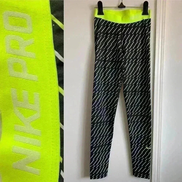 Nike pro Women’s dry fit black  and neon leggings size S - Picture 3 of 6